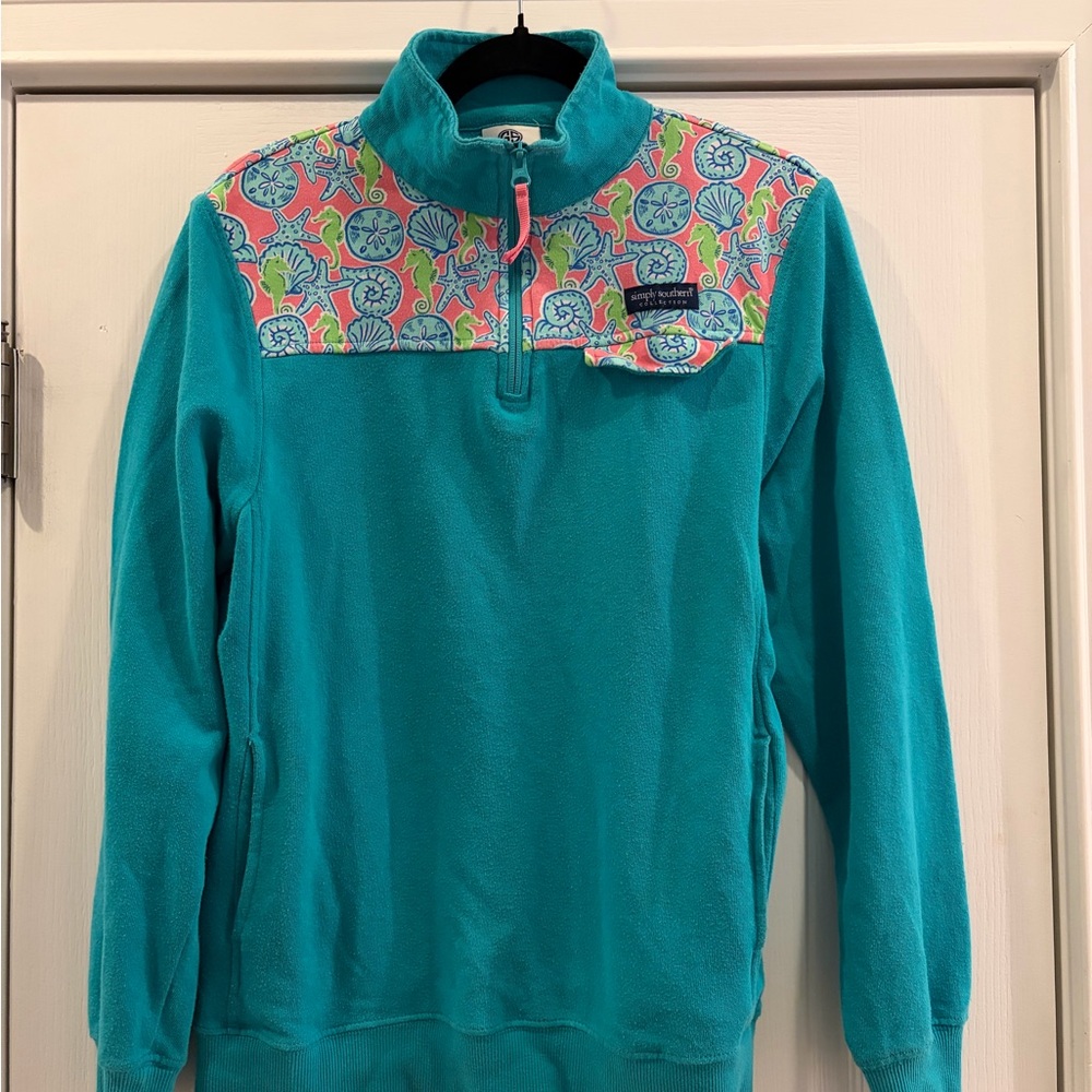 Simply Southern Seashell Teal Pullover (S)